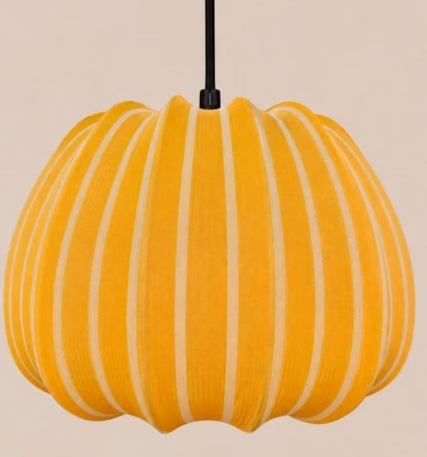 CGC Lighting Fleur Large 50cm Striped Bell Lantern Lampshade in Yellow Fabric – 1