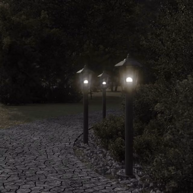 Berkfield Home Set of 3 Black Stainless Steel Outdoor Floor Lamps, Height: 80 cm – 1