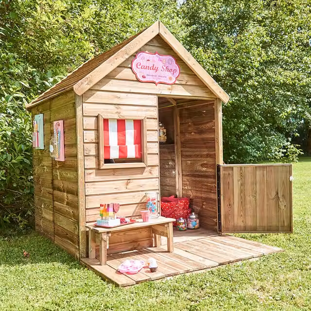 Soulet Heidi Wooden Playhouse with Patio in Natural Brown