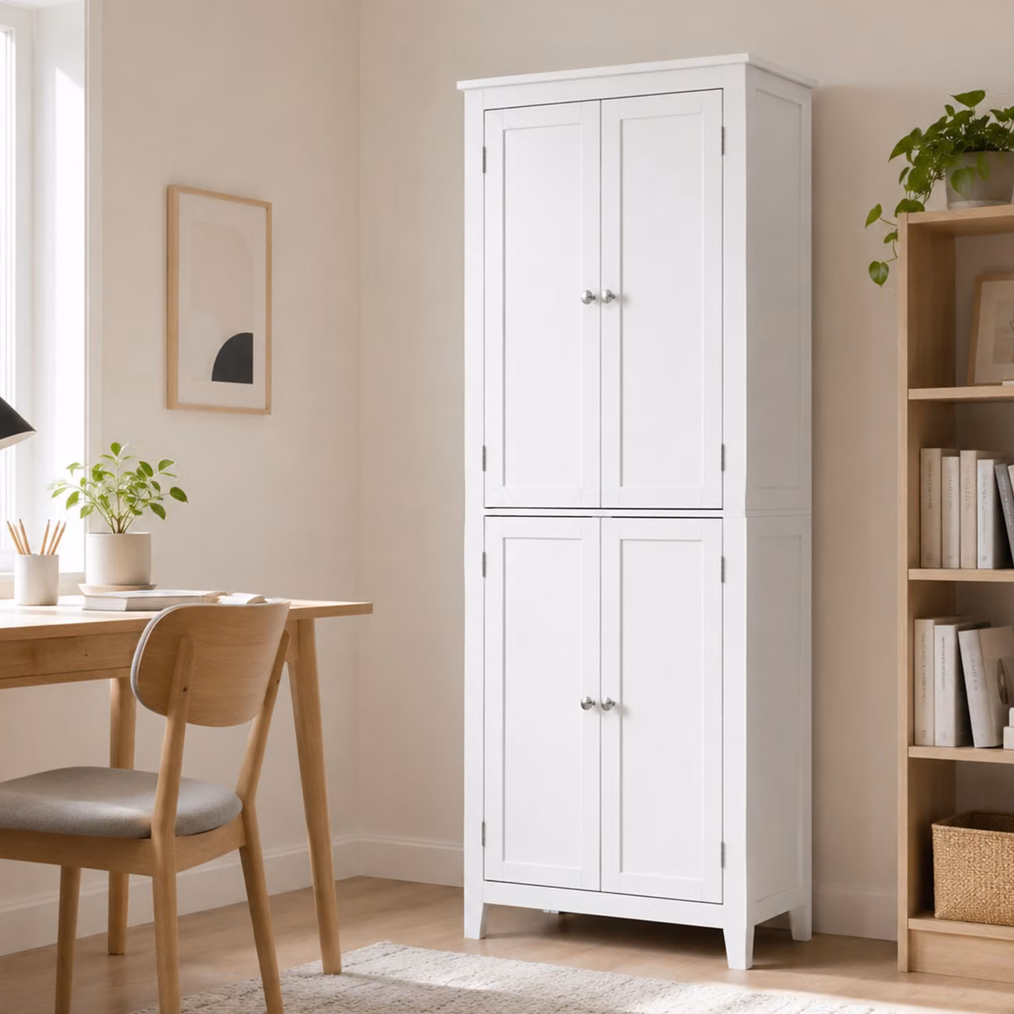 HOMCOM White Freestanding Narrow Bathroom Storage Cabinet with Hinged Doors and Adjustable Internal Shelves, Height: 170 cm – 3