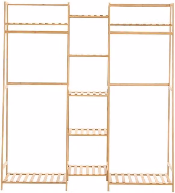 ERGOVEXA Natural Bamboo Clothes Rail Rack and Open Wardrobe Shelf with Continuous Linear Rail