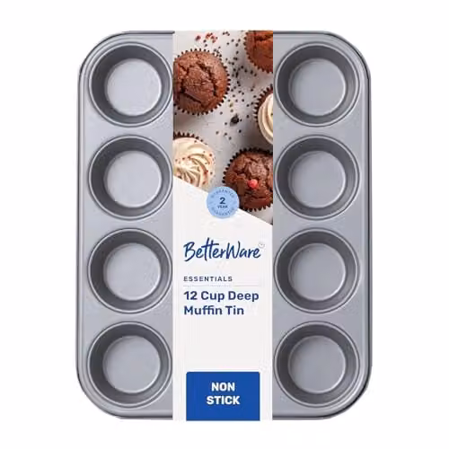 Betterware Essentials Non-Stick 12 Cup Muffin Tray in Silver