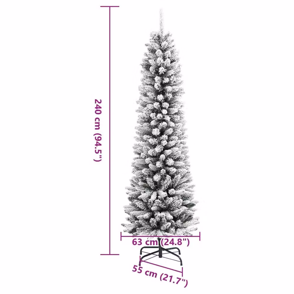 Berkfield Home Beautiful Artificial Slim Flocked Snow Christmas Tree in White, Height: 240 cm – 7