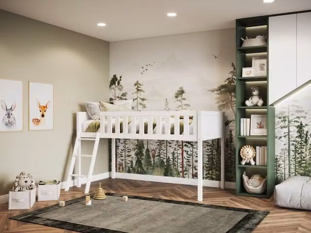Flair Bea Mid Sleeper Cabin Bed in White, Single, Solid Pine Wood, W/D/H: 90 x 190 cm