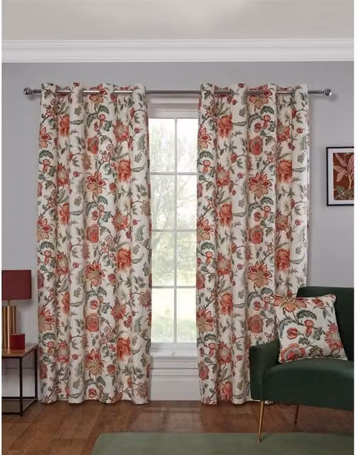 ILIV Floral Multi Eyelet Curtains, Red Green Multicolour, Height: 229 cm