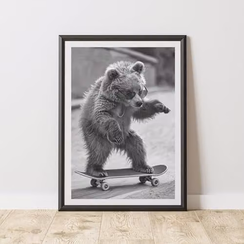 60 Second Makeover Bear Skateboarding Paper Poster, A3, Multicolour