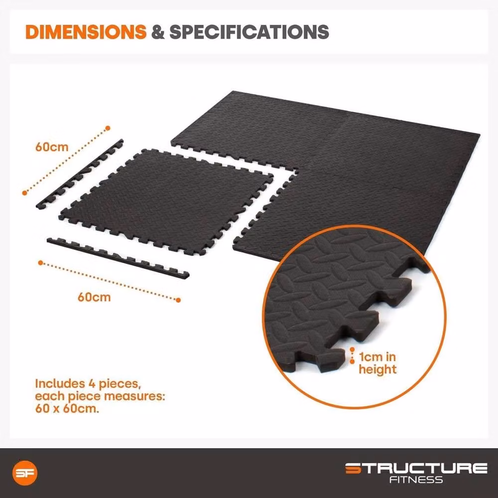 Kelvenix Structure Fitness EVA Foam Gym Flooring Mats in Black, W: 52 cm, L: 1000 cm – 2