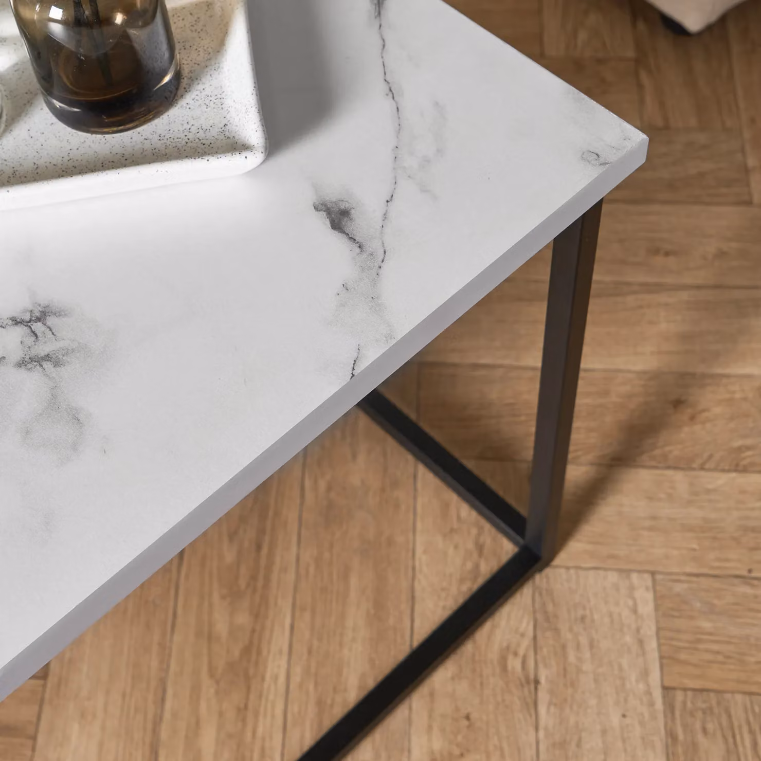 OHS Manhattan White Marble Coffee Table with Metal Frame – 2