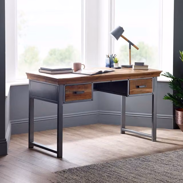 Artisano Modern Dual Pedestal Writing Desk in Brown and White