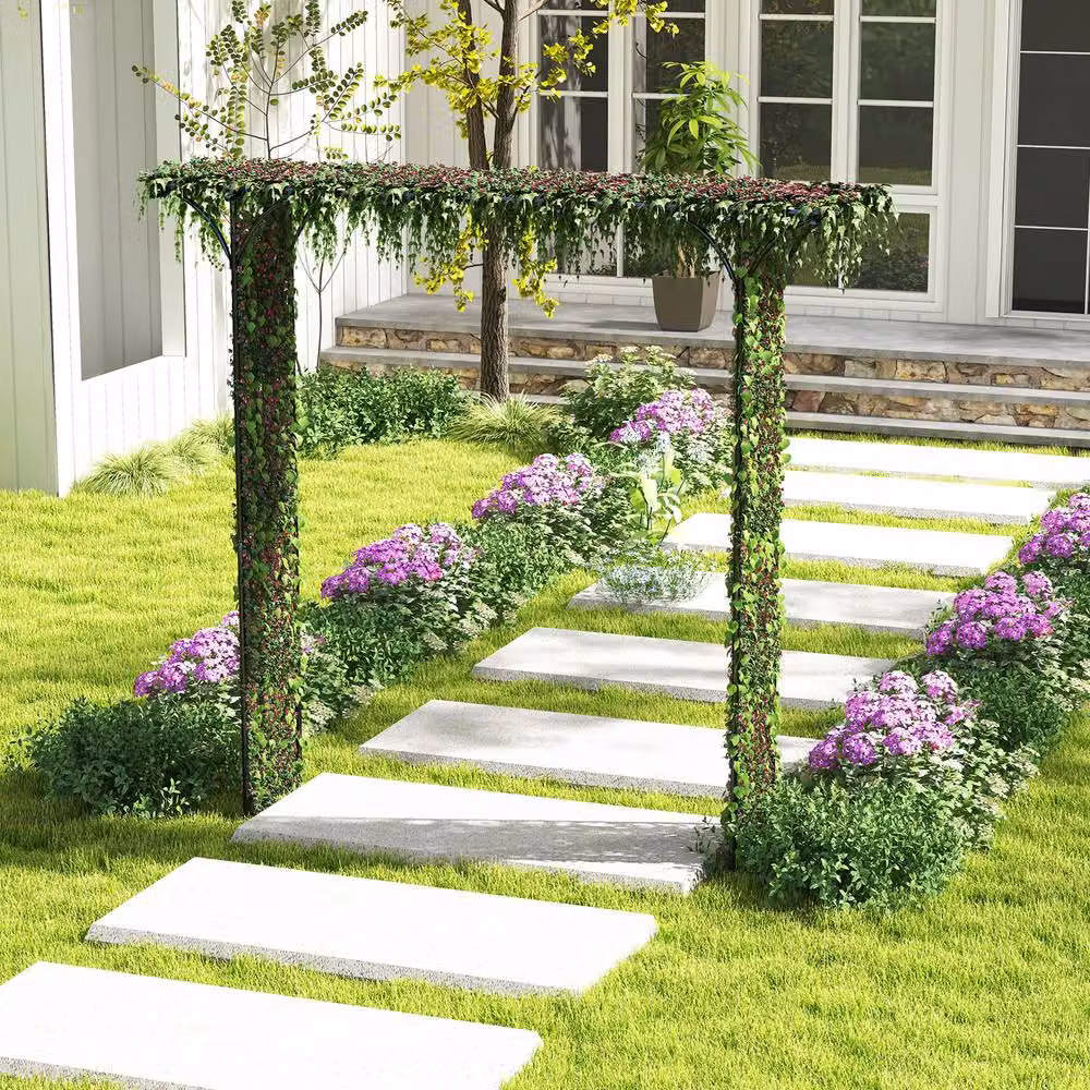 Costway Black Metal Garden Arbor Trellis for Climbing Plants, Height: 205 cm – 7