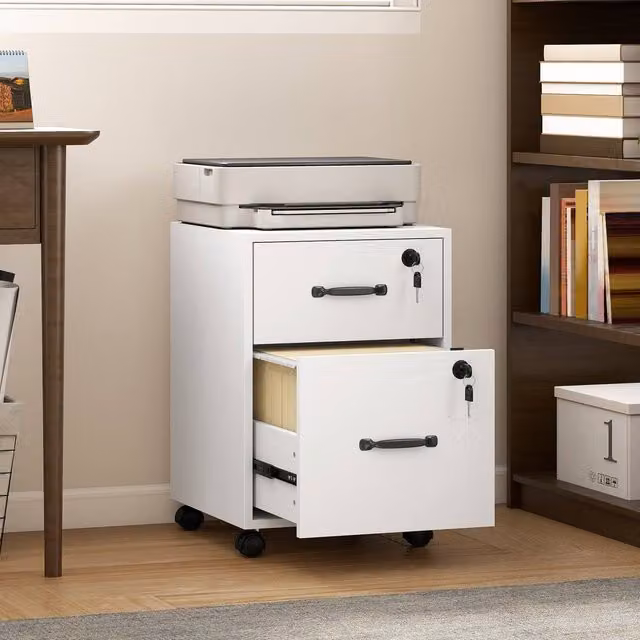 HOMCOM Roll File Cabinet with Drawer and Castors, White Letter Size Organiser – 1