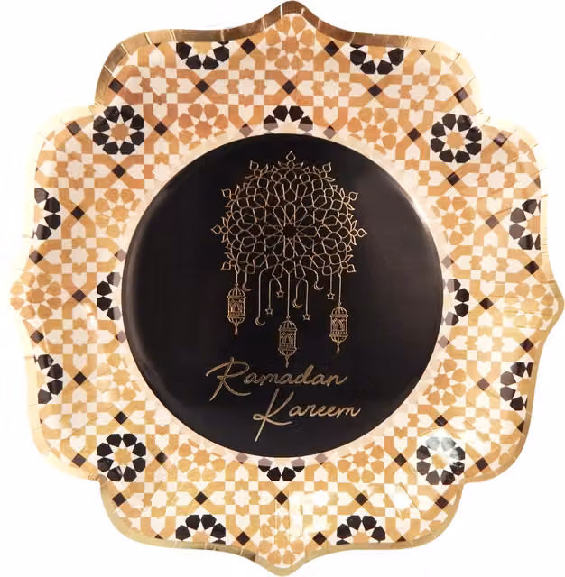 Peacock Supplies Ramadan Kareem Dinner Plates in Black and Gold