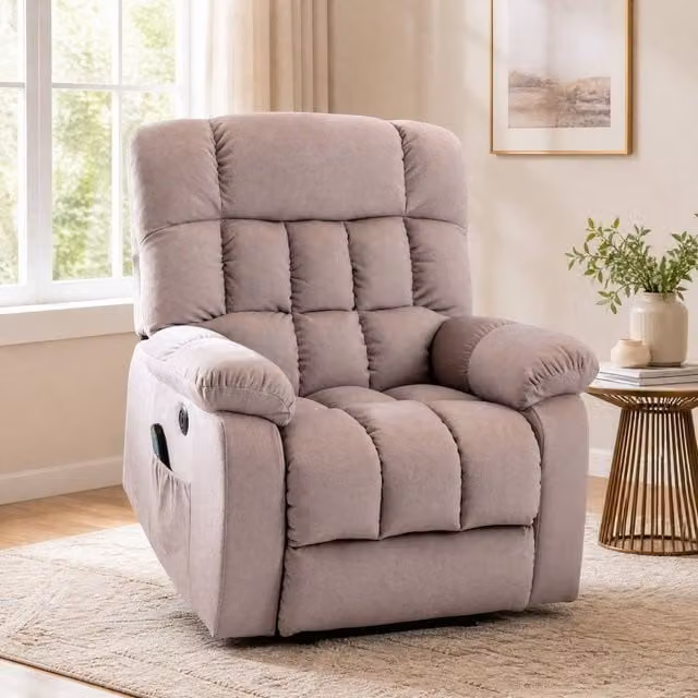 STILVORA Power Lift Recliner Chair with Massage, Heat and USB in Beige Fabric – 1