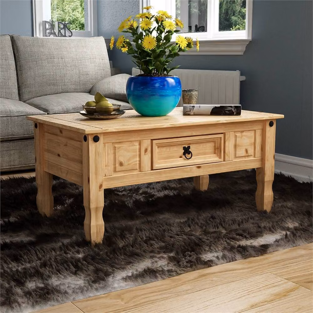 FORGEVIO Modern Brown Wood and Metal Coffee Table with Single Drawer – 3