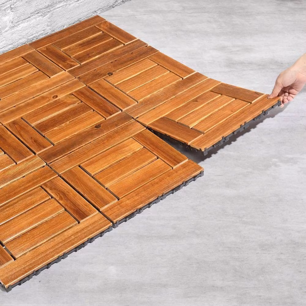 EONLION 9 Wood Interlocking Deck Tiles for Patio and Outdoor Garden, Brown, W/D/H: 200 x 100 x 2.29 cm – 4