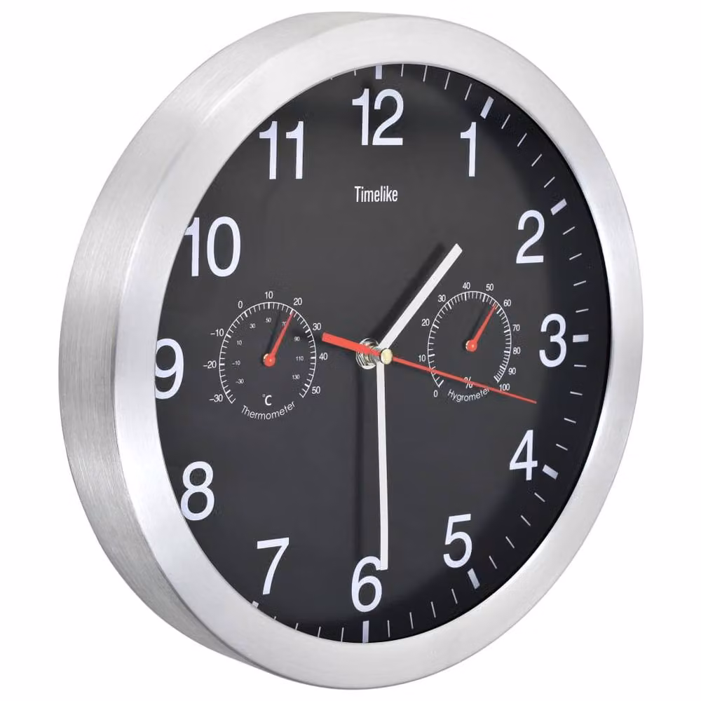 Berkfield Home Black Round Analog Wall Clock with Quartz Movement, Hygrometer and Thermometer – 3