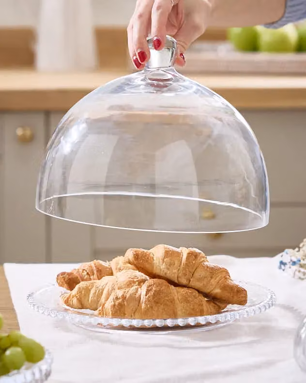Dibor Traditional Glass Cake Dome Cloche and Stand, Clear, Diameter: 25 cm – 5
