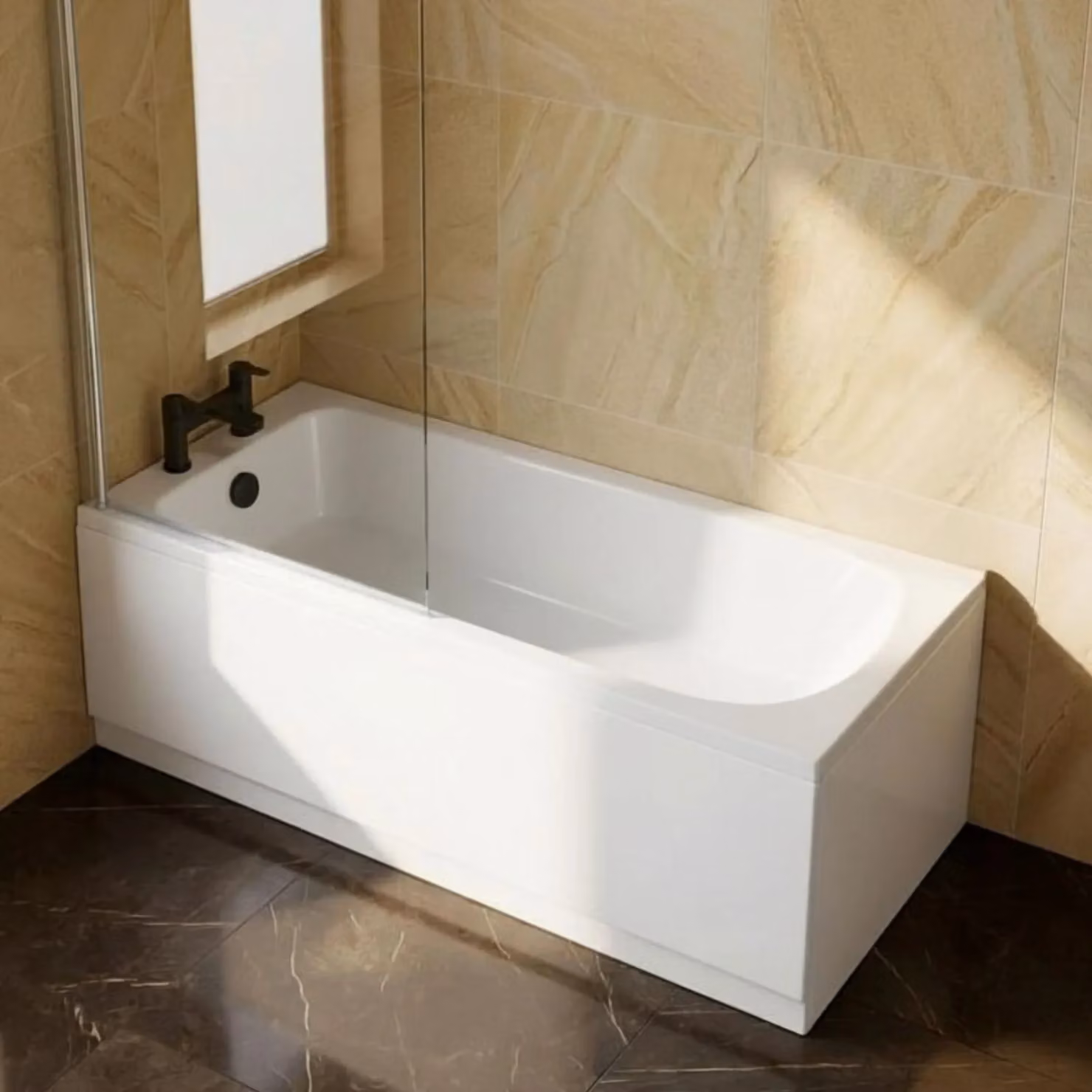 Balterley Round Floor Standing Bath Set in White with Chrome Screen and Black Waste, W/D/H: 170 x 70 x 3 cm – 2