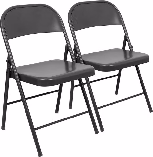 Harbour Housewares Pack of 2 Matt Black Metal Stackable Folding Dining Chairs