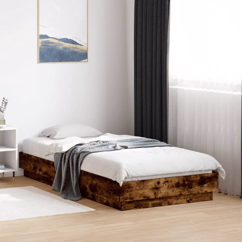 Berkfield Home Single Bed Frame with LED Lights and USB Charging Port in Smoked Oak Brown, W/D/H: 90 x 190 cm – 3