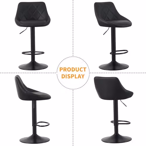 mcc direct Stanley Set of 2 Black Faux Leather Swivel Bar Stools with Backrest and Metal Base – 7