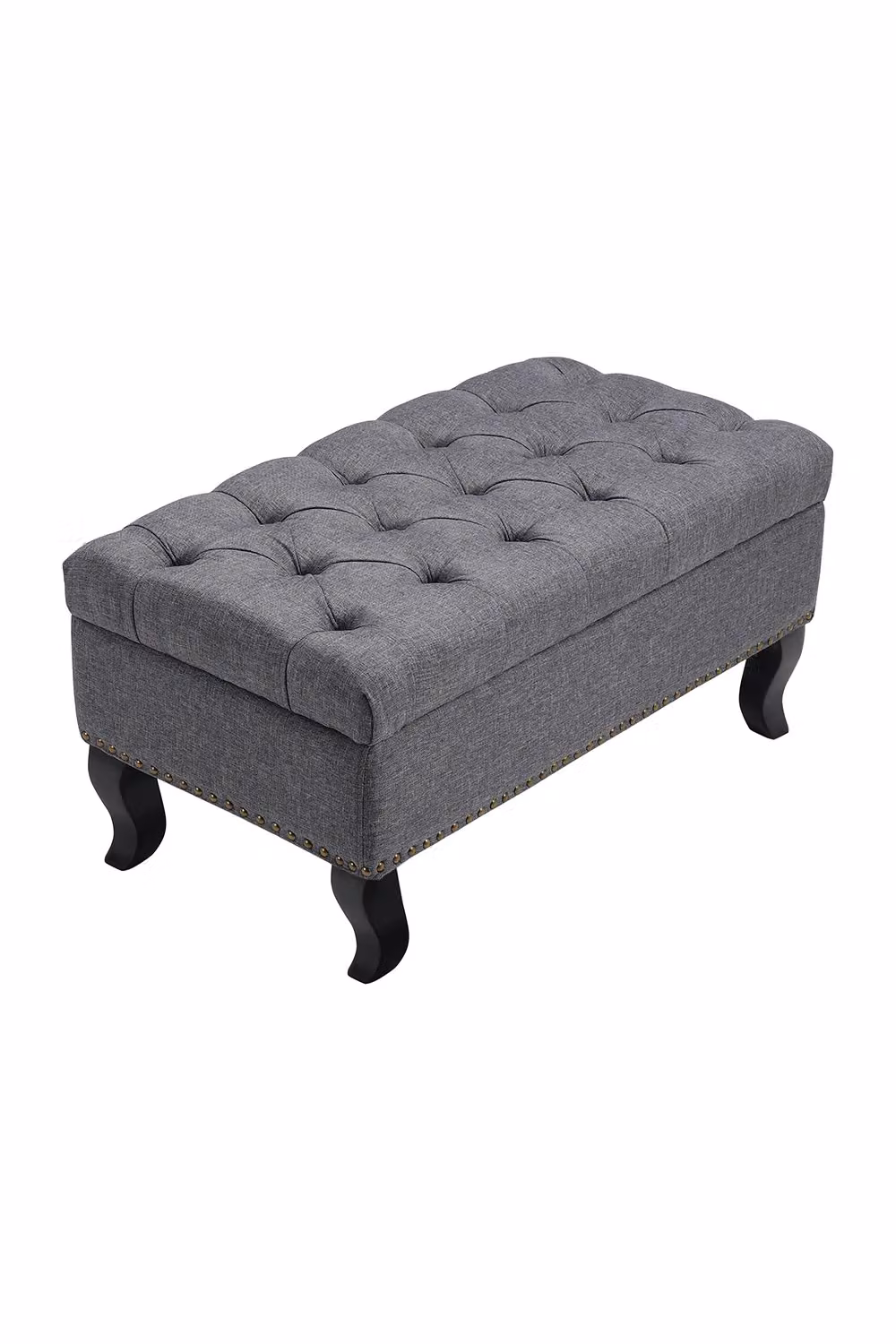 Living and Home Tufted Rectangular Fabric Footstool in Grey – 3