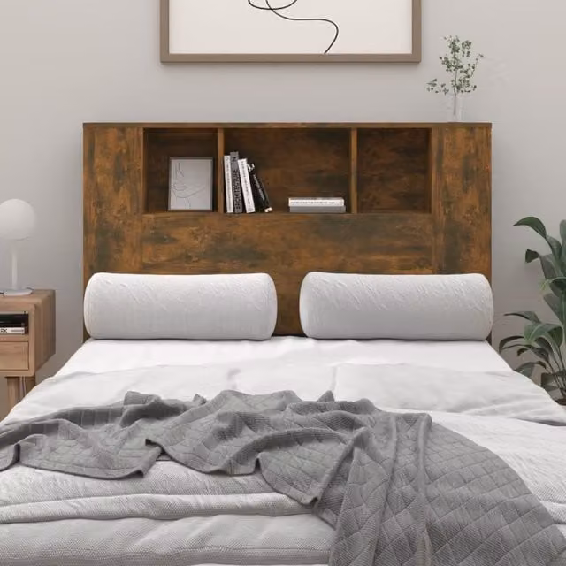 Berkfield Home Headboard Cabinet in Smoked Oak Brown, W: 120 cm, D: 18.5 cm, H: 104.5 cm