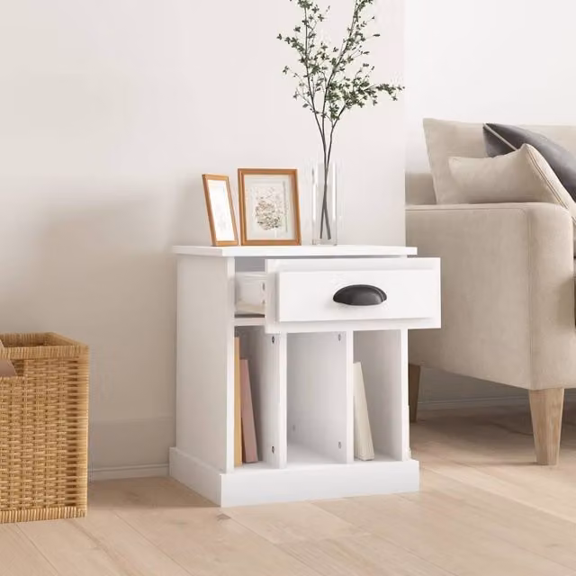 Berkfield Home Elegant Bedside Cabinet in White, W/D/H: 43 x 36 x 50 cm – 1