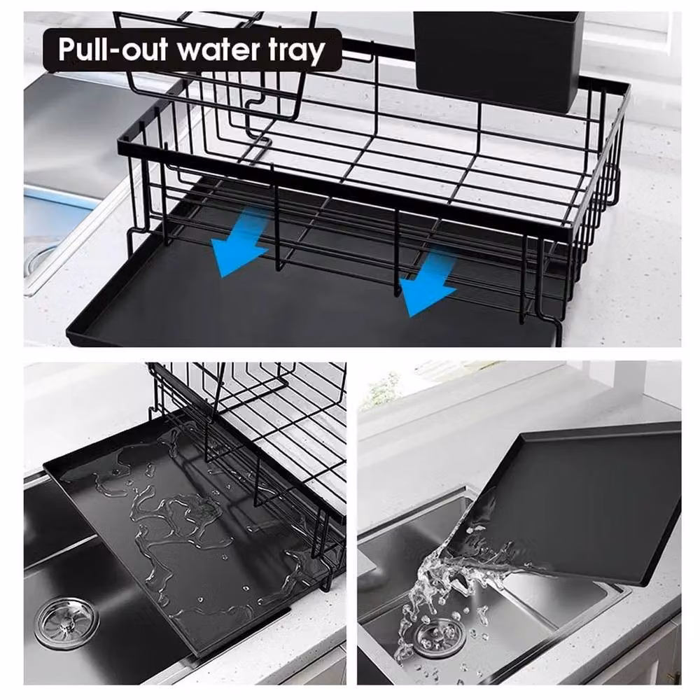 Kelvenix Black Large Dish Drainer Rack with Drip Tray – 4