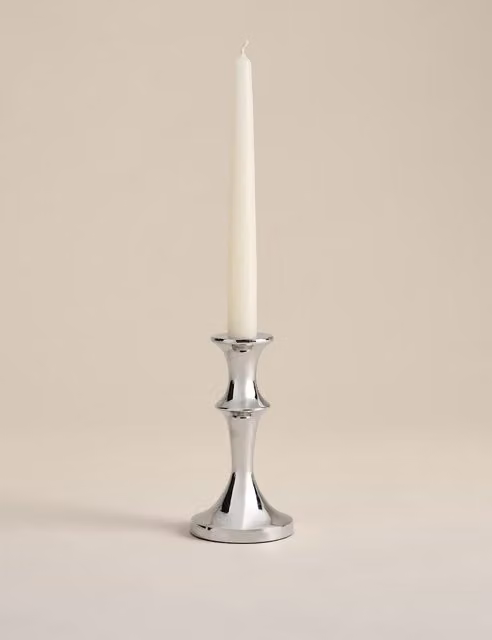 M&S Modern Silver Chrome Taper Dinner Candle Holder