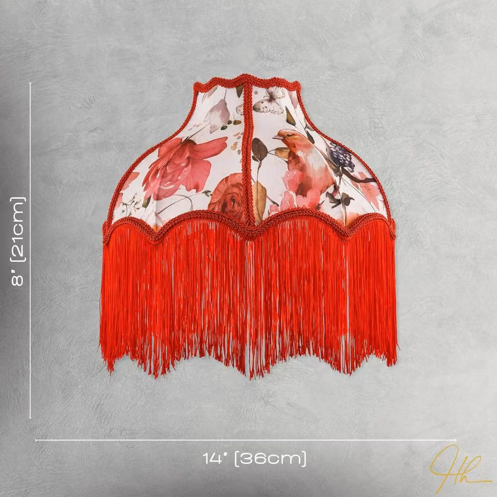 Happy Homewares Red and White Robin Themed Vintage Victorian Style Cotton Fabric Dome Lamp Shade – 4