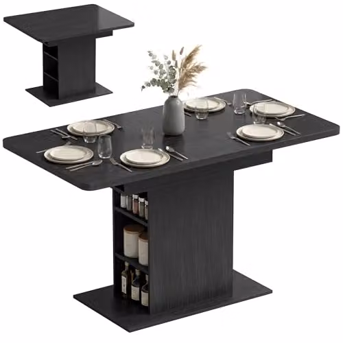 HOMCOM Extendable Rectangular Dining Table in Black, W/D/H: 110-130 x 70 x 75 cm