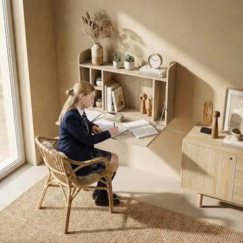 HOMCOM Wall Mounted Drop Leaf Computer Desk in Oak Brown, W: 77 cm, D: 20 cm, H: 51 cm – 5