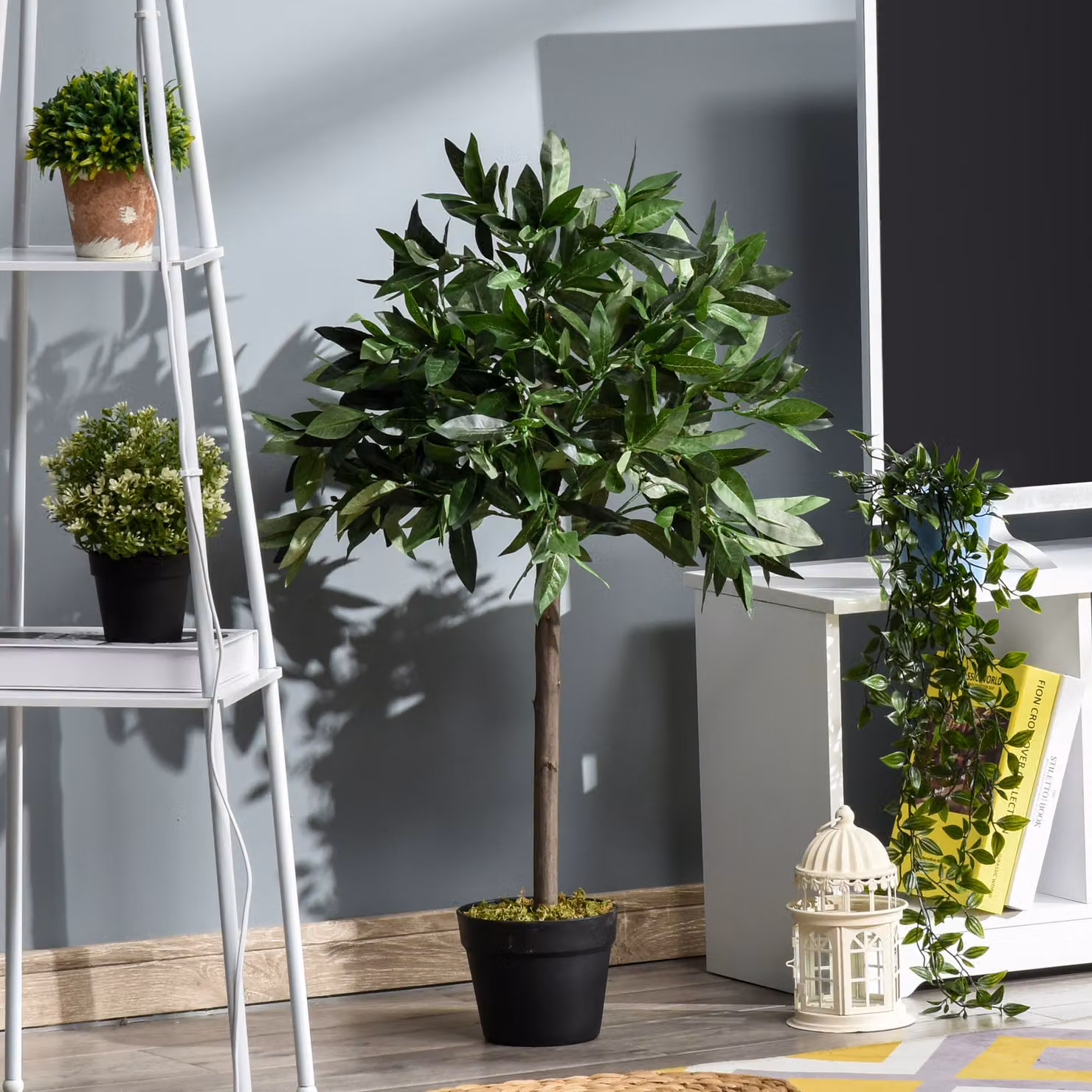 Outsunny Set of 2 Green Artificial Bay Laurel Ball Trees with Nursery Pots, Height: 90 cm – 2