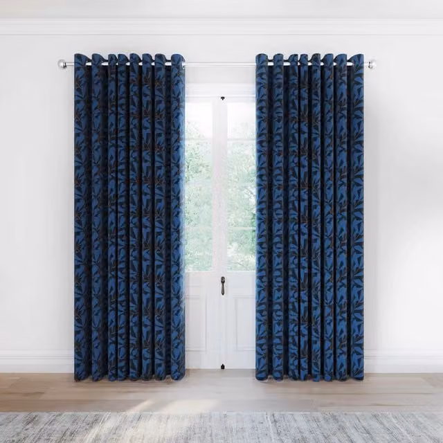 Helena Springfield Simply Scandi Leni Lined Floral Curtains, Blue, W: 167.64 cm, H: 228.6 cm