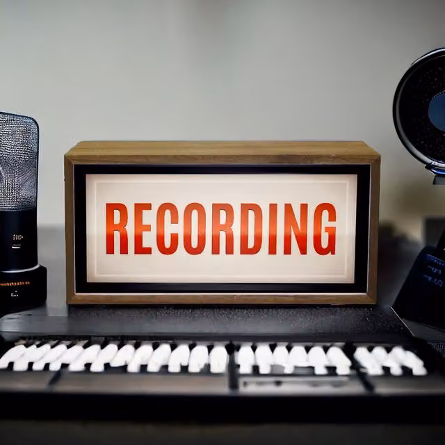 Echo Three Vintage LED Light Box Recording Sign in Brown Wood, W/D/H: 30 x 15 x 7 cm