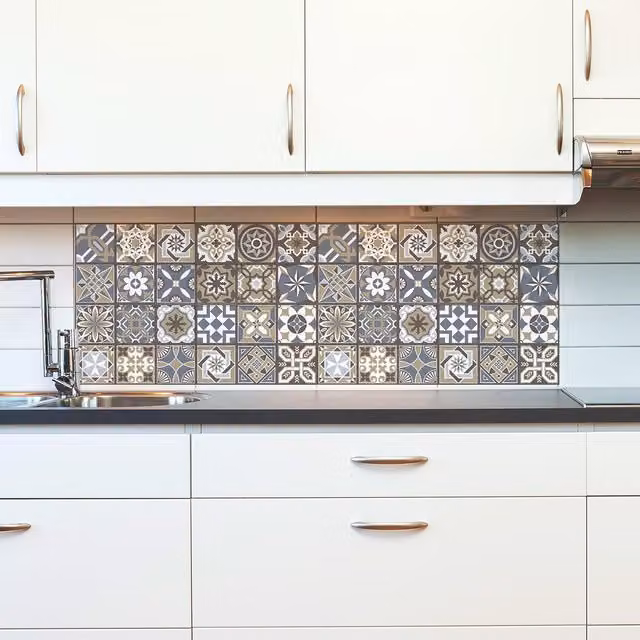Walplus Wall Tile Stickers in Grey and Multicolour, 20 x 20 cm, 12 Pack