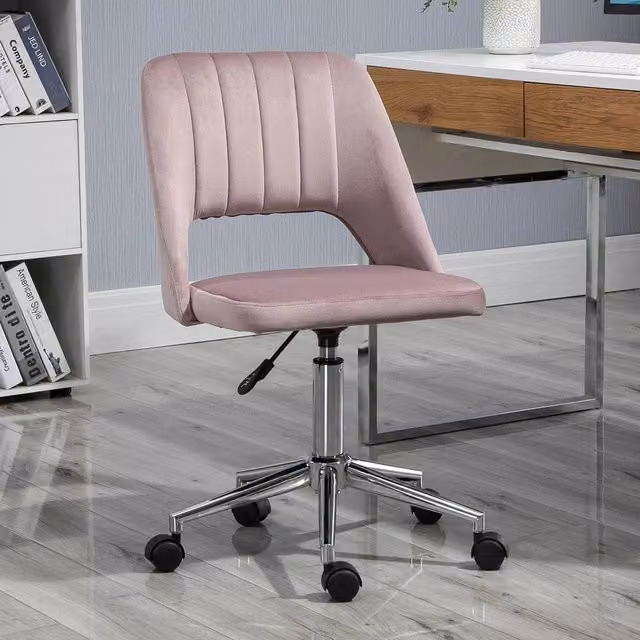 FORGEVIO Pink Velvet Scallop Shape Swivel Office Chair – 1