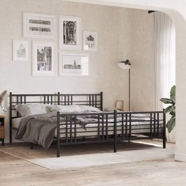 Berkfield Home Metal Bed Frame with Footboard, Black, W: 193 cm, D: 203 cm – 1