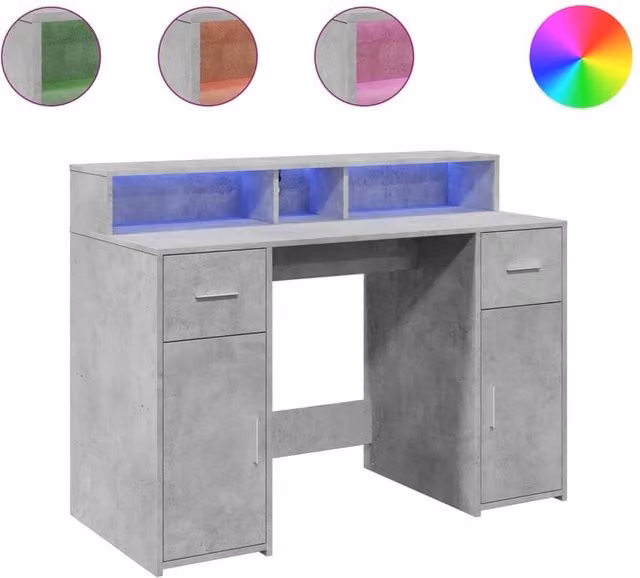 Berkfield Modern Gaming Desk with LED Lights in Grey, W/D/H: 120 x 55 x 91 cm – 1