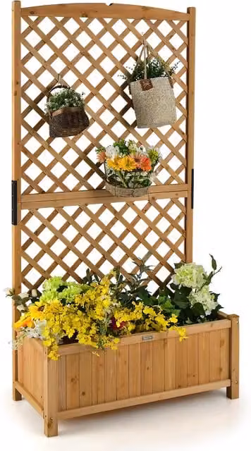 COSTWAY Wooden Raised Garden Bed Standing Planter, Orange, H 180 x W 45 x D 45 cm