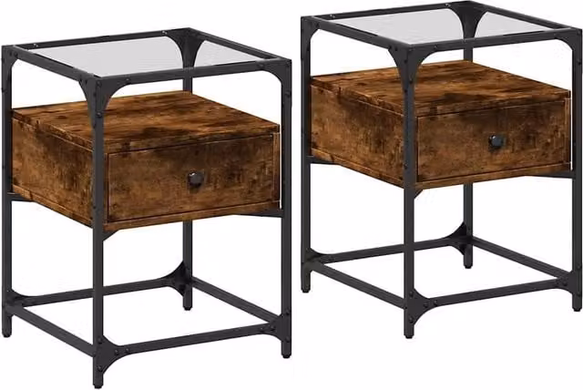 Berkfield Home Set of 2 Bedside Cabinets in Smoked Oak Brown, W/D/H: 40 x 40 x 55 cm