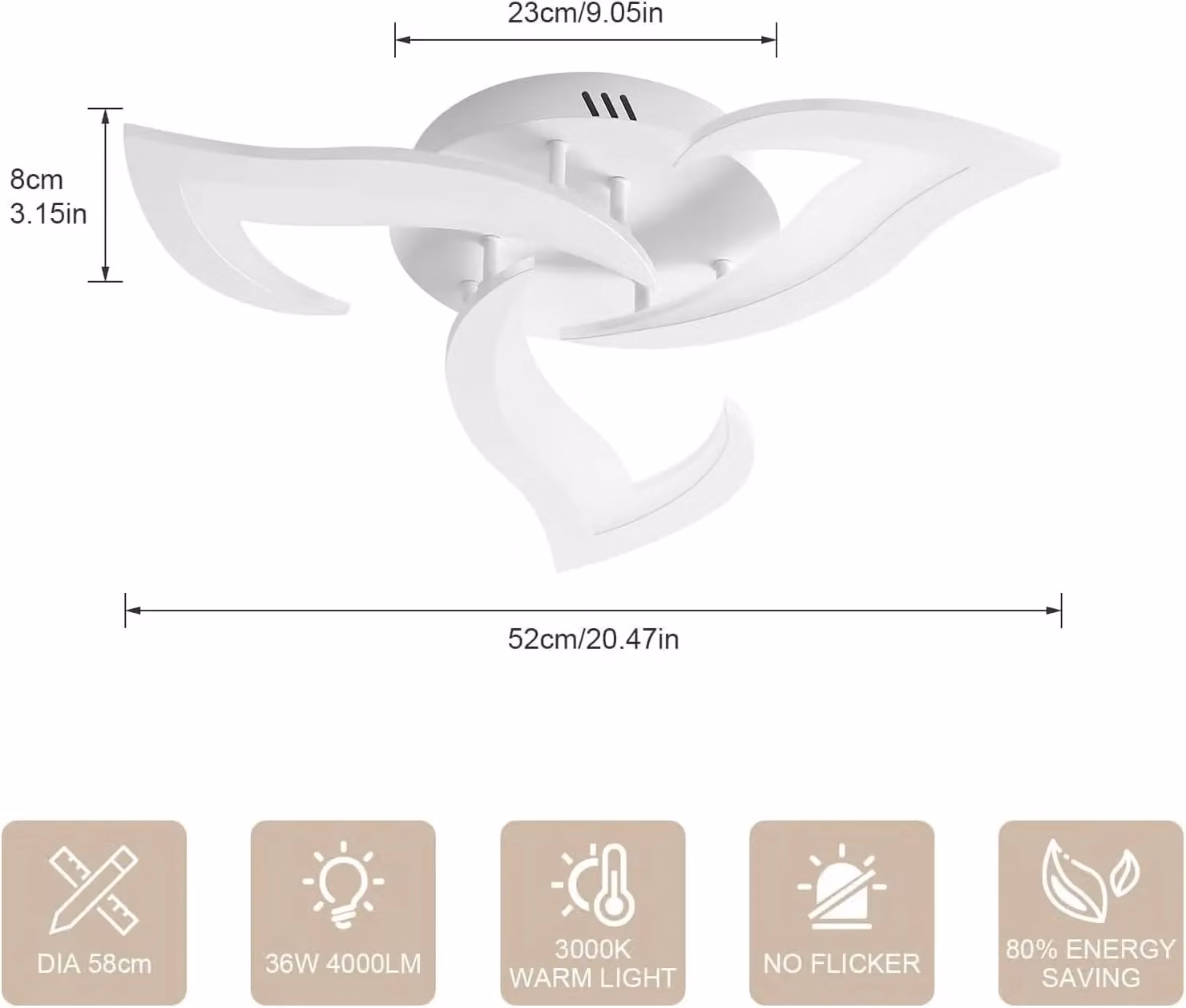 COMELY Modern Dimmable LED Ceiling Light, 33W, 3000K Warm White, White Acrylic and Metal – 3