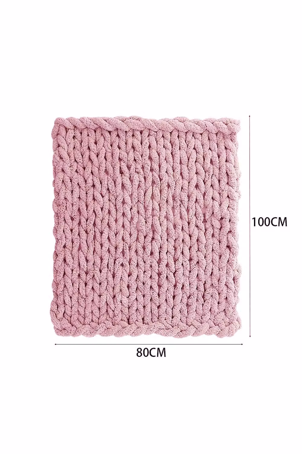 Living and Home Chunky Knit Fluffy Throw Blanket in Baby Pink, W/D/H: 80 x 100 cm – 2