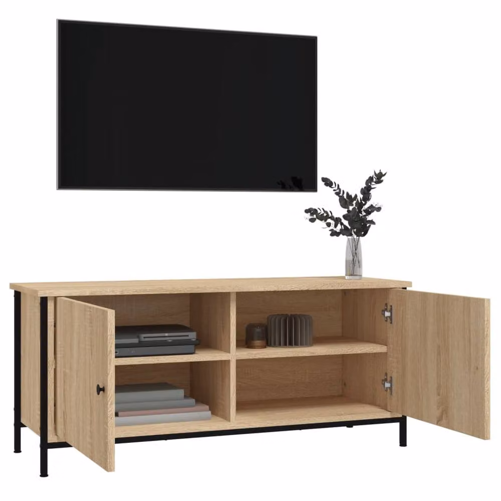 Berkfield Home TV Cabinet with Doors in Sonoma Oak, Light Brown, W/D/H: 102 x 35 x 45 cm – 3