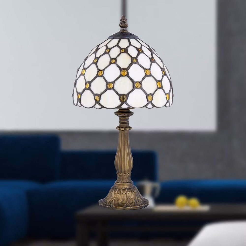 First Choice Lighting Nicolson Set of 2 Natural Tiffany Jewel Table Lamps in Bronze, Height: 37 cm – 3
