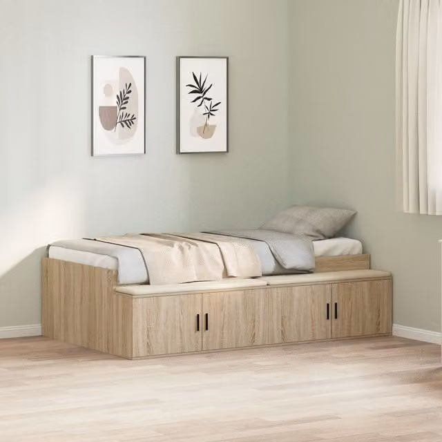 Berkfield Home Sonoma Oak Storage Bed Frame in Brown, 90 x 200 cm – 1