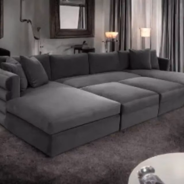HOB Furniture Dior Panelled U-Shape Cinema Sofa in Dark Grey with Matching Ottoman and Scatter Cushions