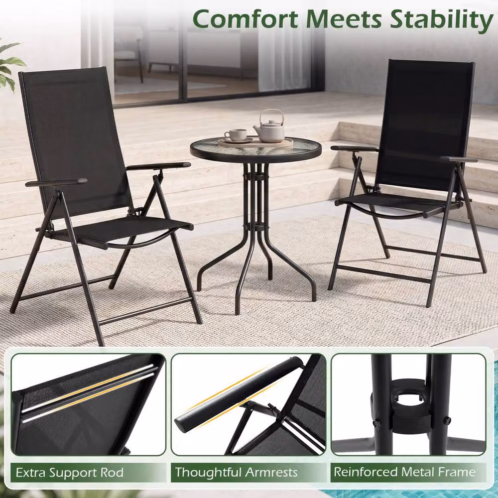 Costway 3-Piece Outdoor Patio Bistro Set with Folding Chairs and Coffee Table in Black – 7