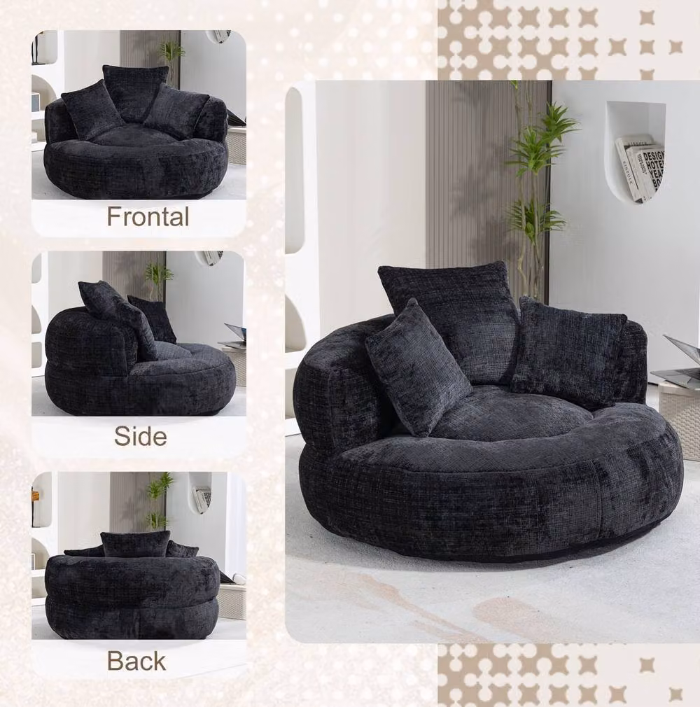 STILVORA Black Chenille High Back Bean Bag Chair – 3